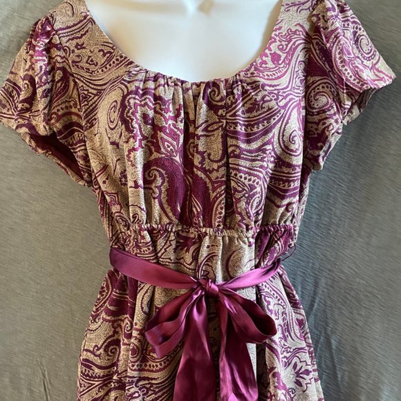 INC International Concepts Tops - INC, Paisley silk shirt with satin tie belt, Sz 12